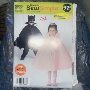 Batman‎ or Princess Cape Simplicity Sew Simple Pattern Costume Kids S M L Uncut